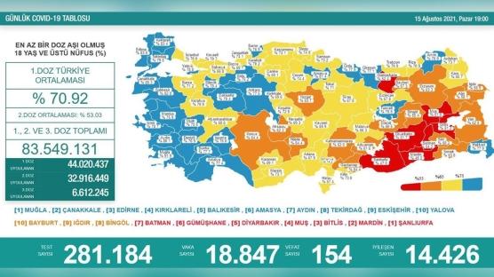 15 Ağustos 2021 Türkiye'nin Günlük Koronavirüs Tablosu 