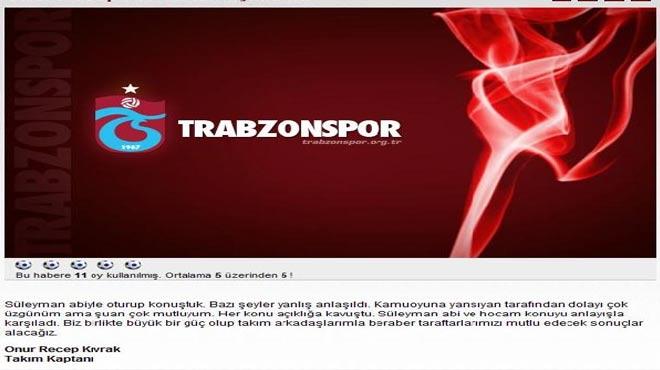 Trabzonsporda Onur krizinde mutlu son