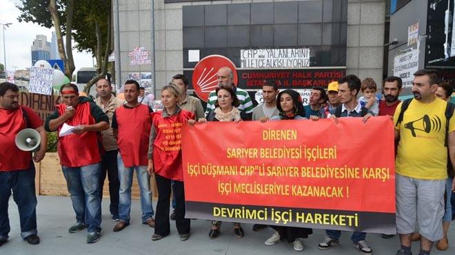 Saryer Belediyesi iilerinden CHP binas nnde protesto