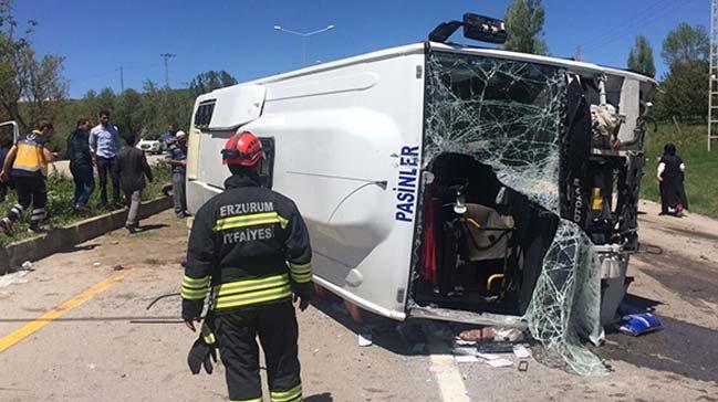 Erzurum'da zel halk otobs devrildi: 1 l, 15 yaral