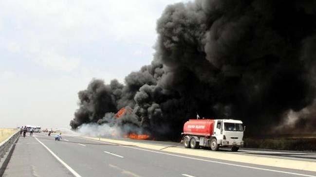 Nusaybin'de ham petrol ykl tanker yand  