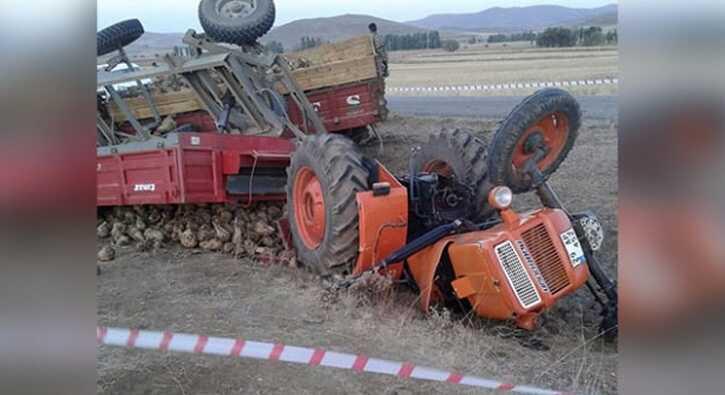 Bayburt'ta devrilen traktrn altnda kalan kii ld