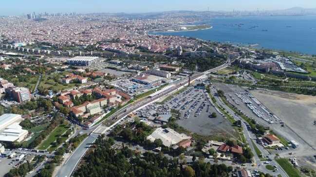 Halkal Sirkeci tren hatt inaatnda son durum havadan grntlendi