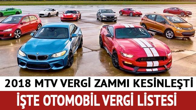 2018 MTV ara vergileri kesinleti ite otomobil vergi listesi