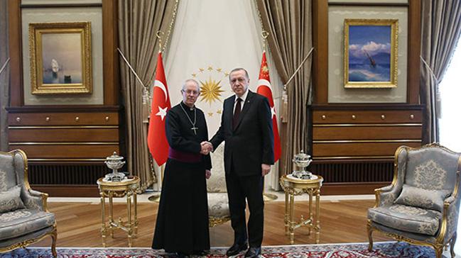 Cumhurbakan Erdoan, ngiltere Anglikan Kilisesi Bapiskoposu Welby'yi kabul etti