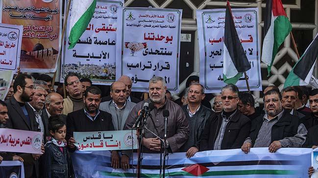Gazze'de ABD'nin Kuds' srail'in bakenti olarak tanma kararn protesto edildi