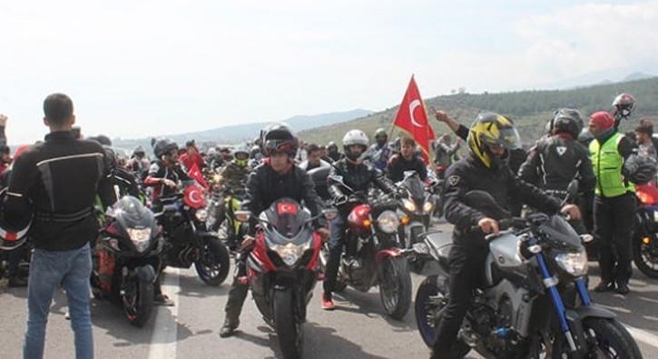 Motosiklet tutkunlarndan Zeytin Dal Harekat'na destek vermek iin Hatay'da