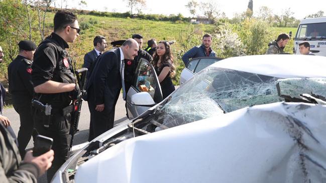 Bakan Soylu'nun konvoyu nnde trafik kazas meydana geldi