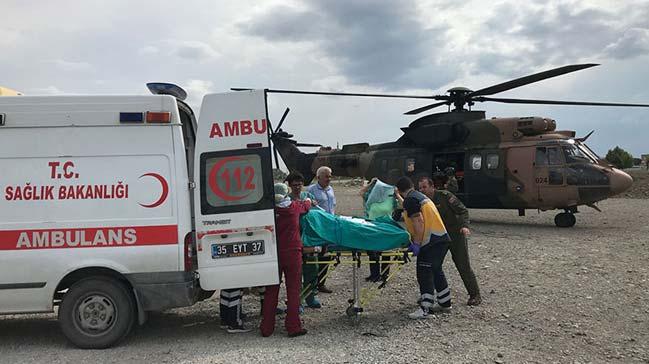 Hava ambulans ve askeri helikopter hastalar iin havaland