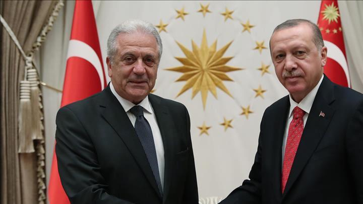 Cumhurbakan Erdoan,  Avrupa Birlii G Komiseri Avramopoulos'u kabul etti