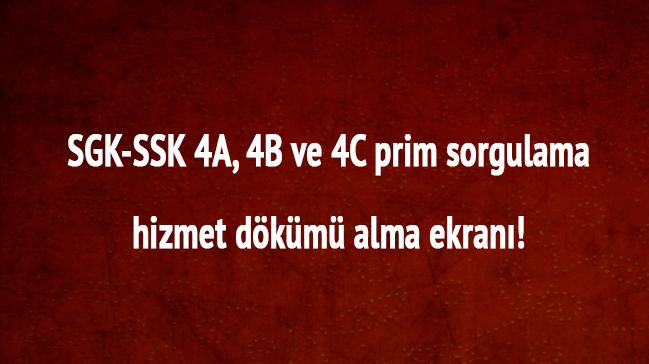 E-devlet SGK-SSK prim sorgulama 4A, 4B, 4C Hizmet Prim Dkm TC kimlik no ile 