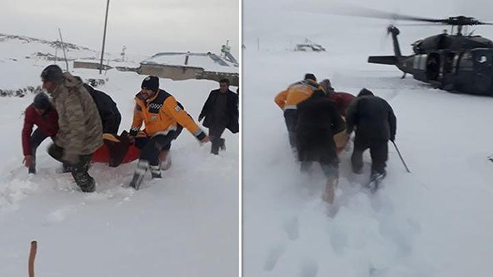 Kar nedeniyle mahsur kalan hasta, helikopterle kurtarld 