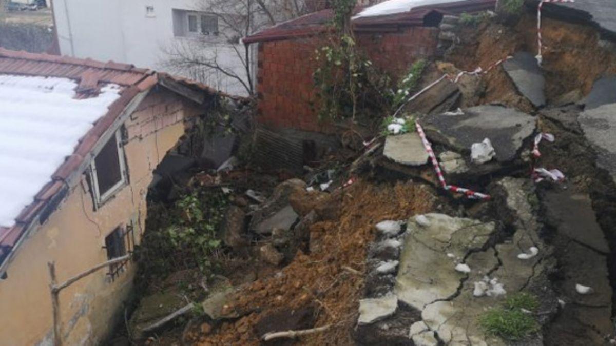 Beykoz'da toprak kaymas sonucu bir evde hasar olutu