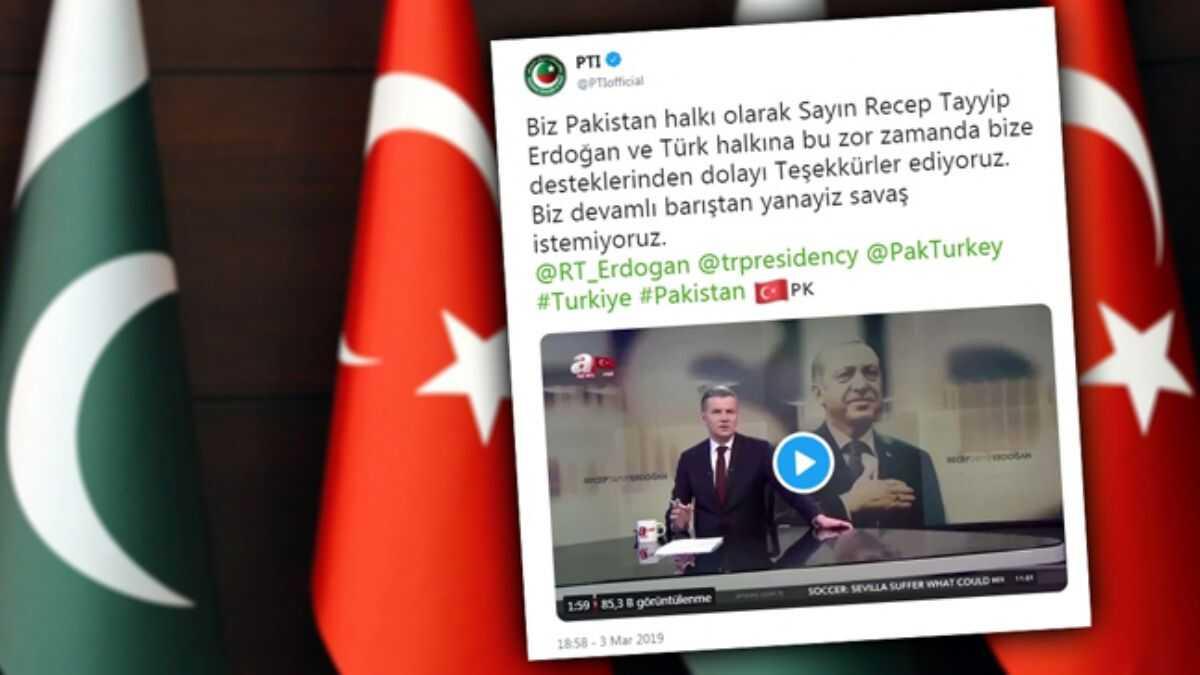 Pakistan iktidar partisi PTI, Trkiye'nin desteklerinden dolay Trke teekkr mesaj yaymlad