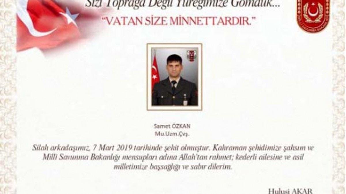 Bakanlktan Idr'da silah kazasnda ehit olan asker iin aklama