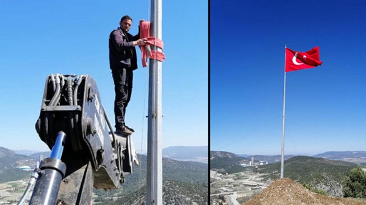 Vezirhanda 20 metrelik Trk bayra her yerden gzkecek