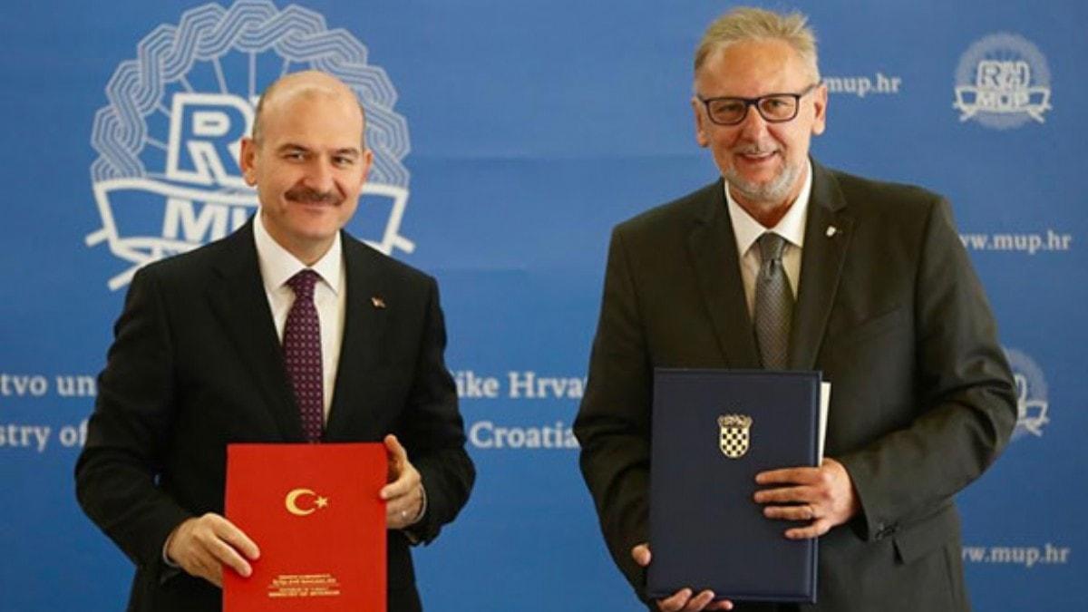 Bakan Soylu, Hrvatistan'da mevkida Bozinovic ile grt