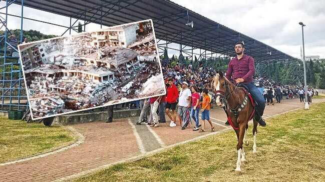 Deprem enkazı yerinde ata sporu