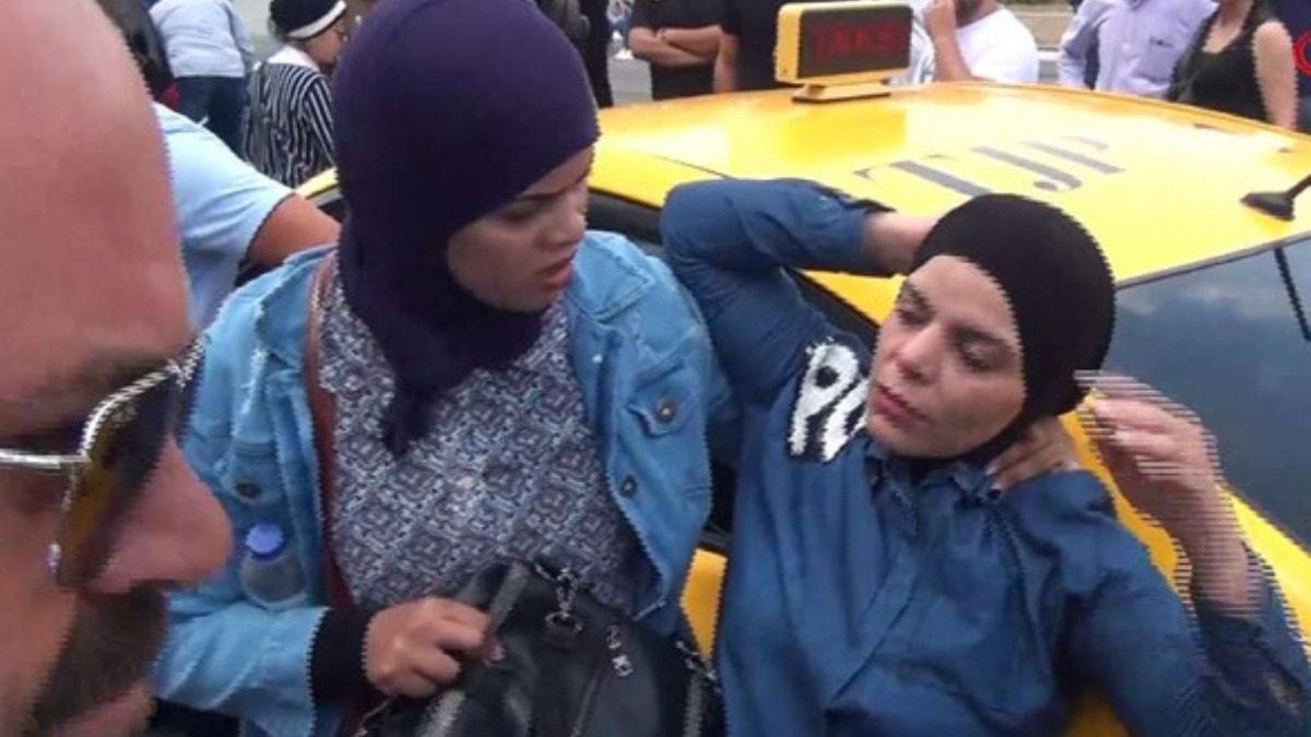 Taksim Meydannda taksiciyle kadn turist arasnda arbede yaand