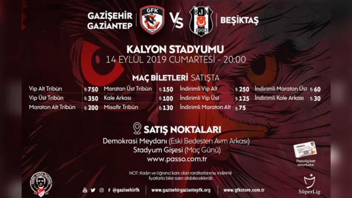 Gazisehir Gaziantep Besiktas Macinin Biletleri Satisa Cikti