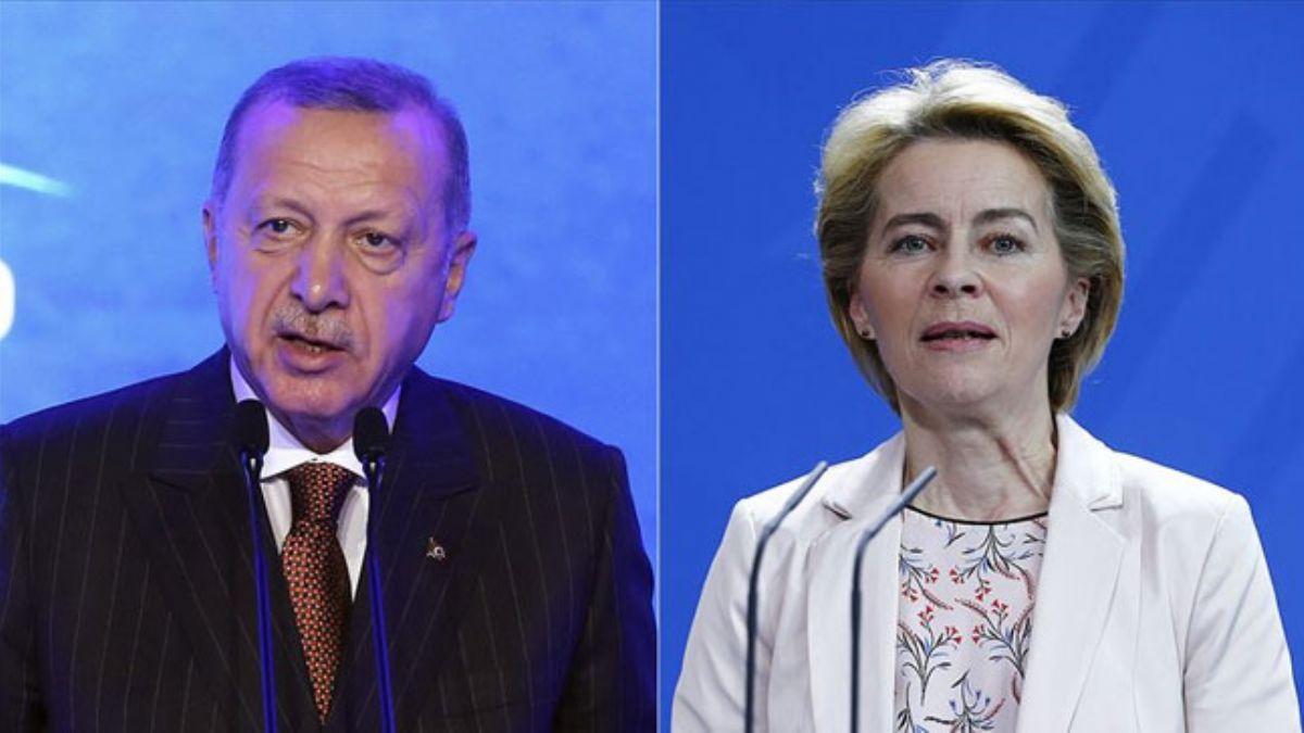 Bakan Erdoan AB Komisyonu Bakan Leyen ile grt