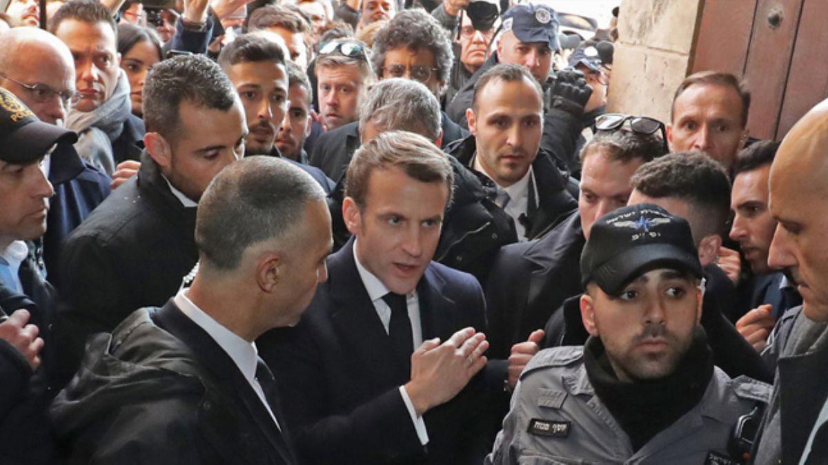 Macron ile srail polisi arasnda gerginlik... 'Dar k!'