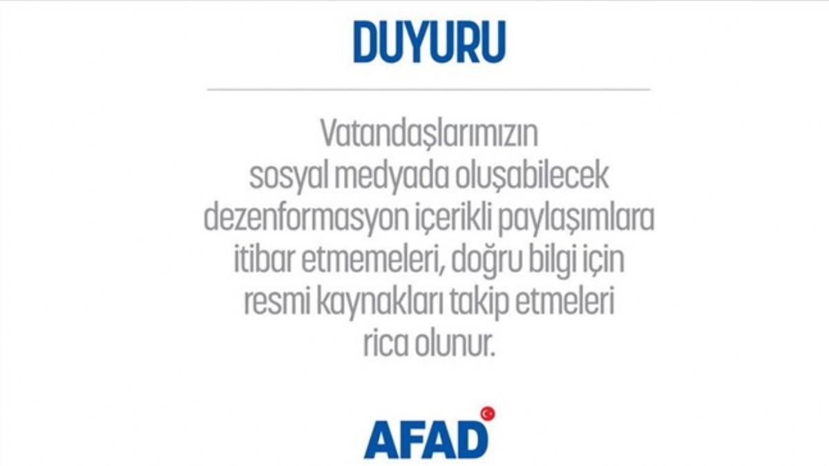 AFAD'dan depremle ilgili dezenformasyon uyars