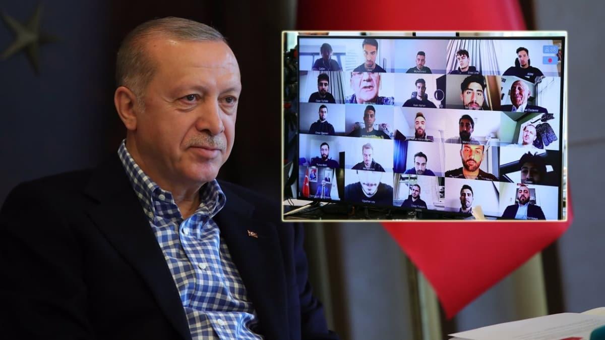 Bakan Erdoan, milli takm oyuncularyla video konferans yntemiyle grt