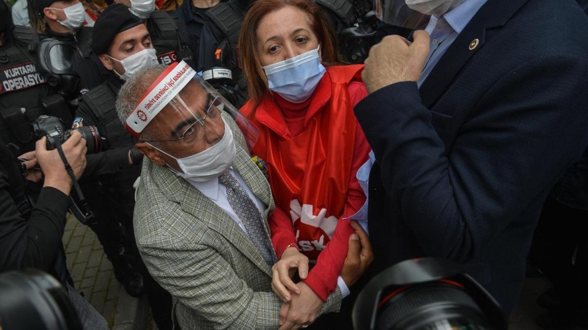 Uyarlara ramen izinsiz Taksim'e yrmeye alan DSK yelerine polis mdahale etti