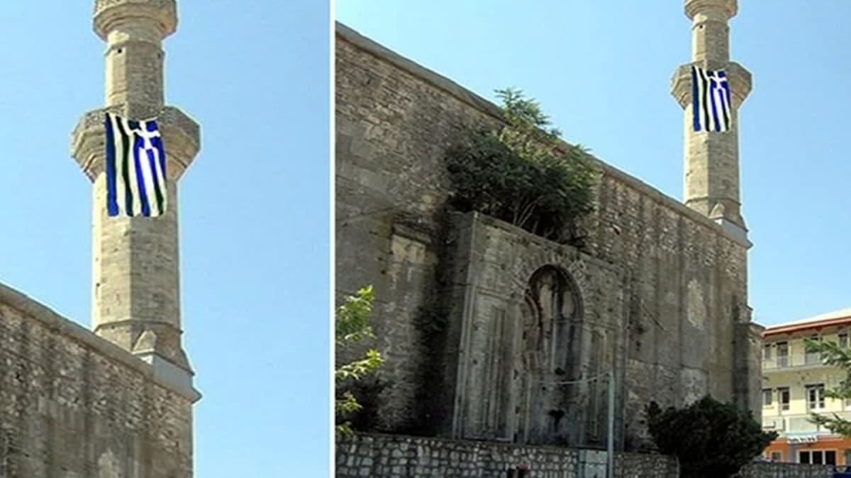 Yunanistan'da irkin provokasyon! Tarihi caminin minaresine Yunan bayra astlar