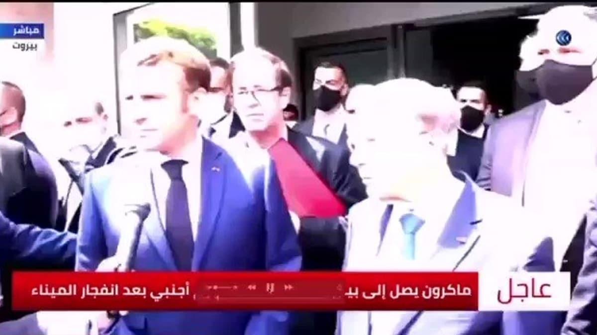 Macron'un korumalarndan Lbnan Cumhurbakan Avn'a saygsz hareket!