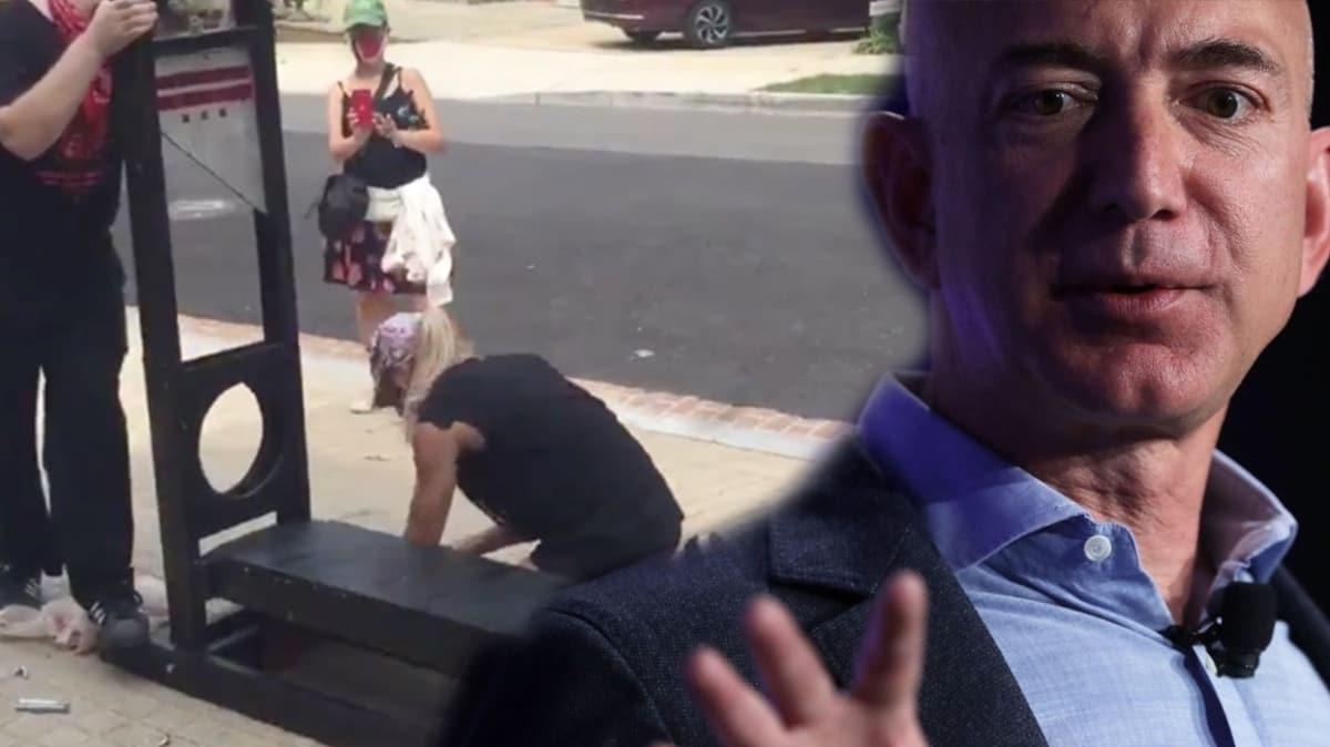 Dünyanın en zengini Jeff Bezos'un evinin önüne giyotin kurdular
