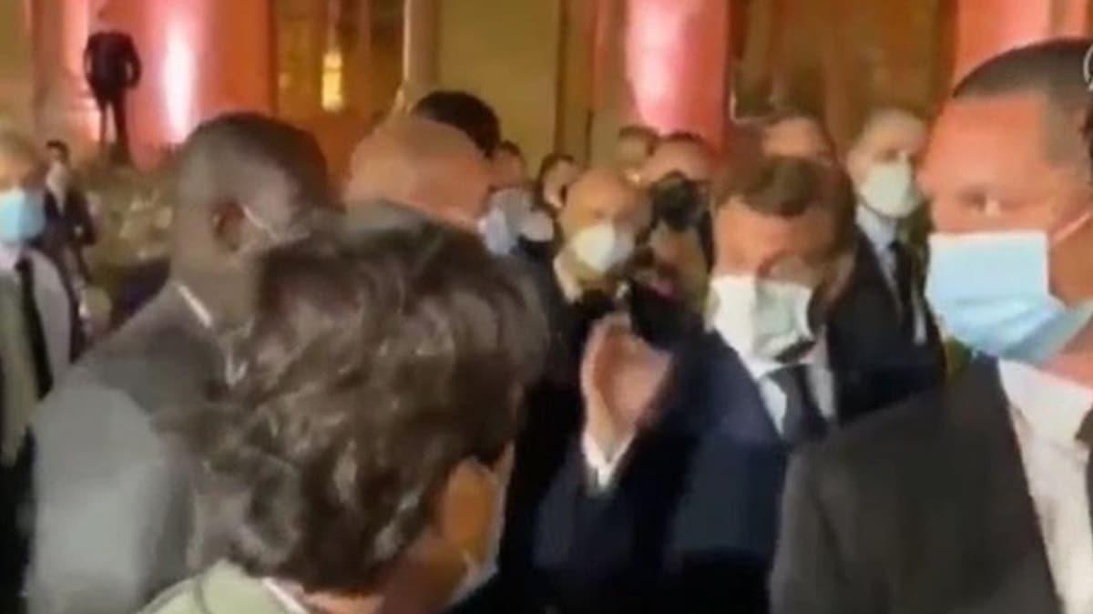 Hizbullah lideriyle grmt... Macron, grmeyi haberletiren gazeteciyi azarlad!