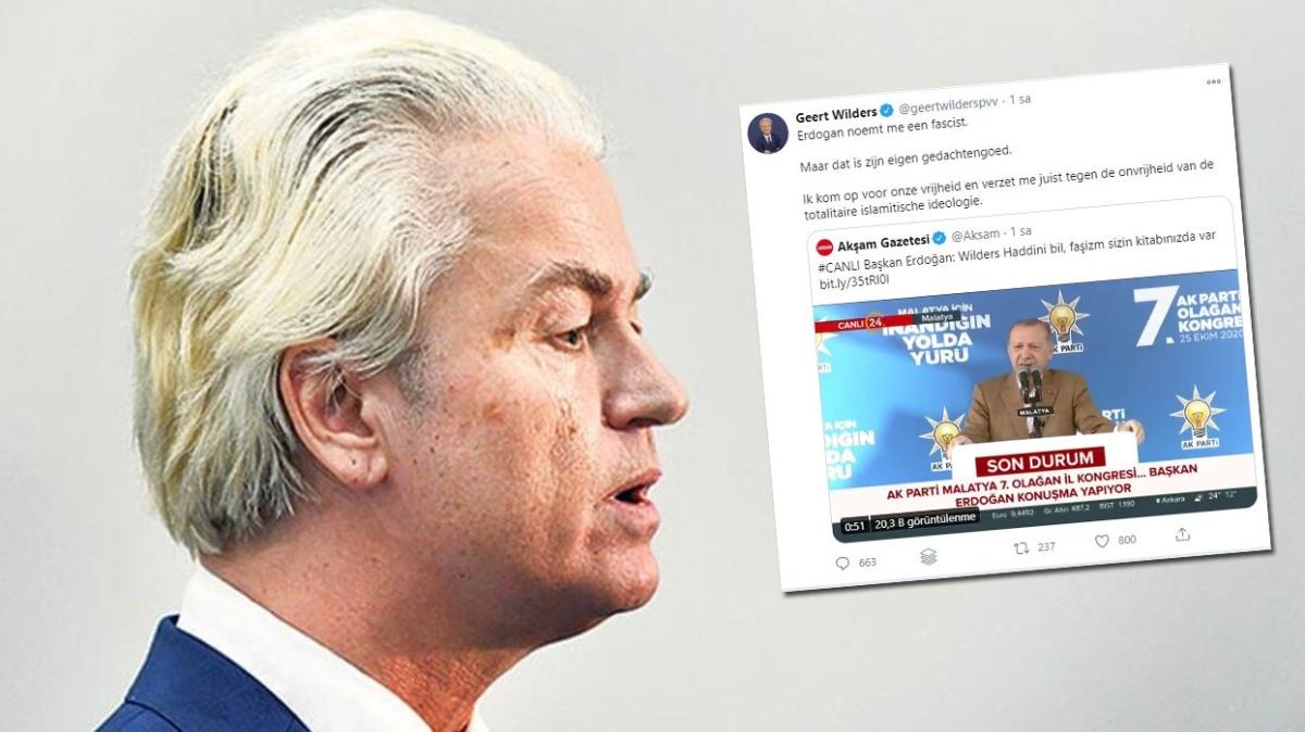 Wilders Bakan Erdoan'n szlerini AKAM'dan alntlayp sabitledi... Paylamna tepki yad