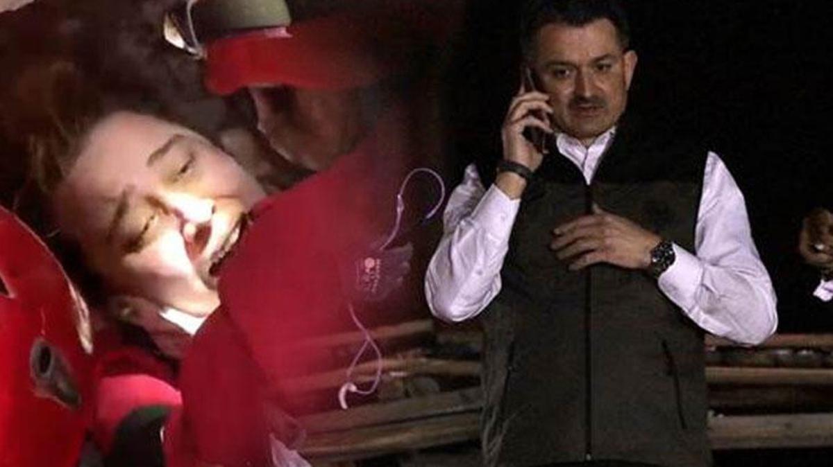 Bakan Pakdemirli, enkaz altyken telefonla konutuu Buse Hasylmaz' hastanede ziyaret etti