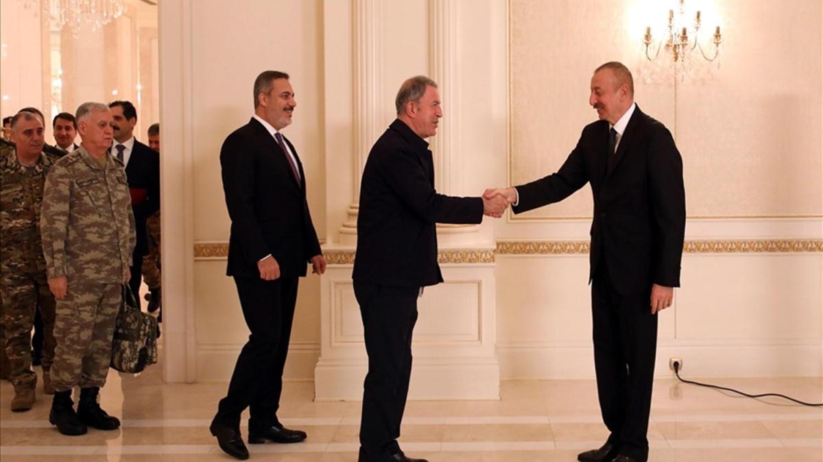 Bakanlar avuolu ve Akar ile MT Bakan Fidan'dan Karaba zaferi sonras lham Aliyev'e tebrik ziyareti