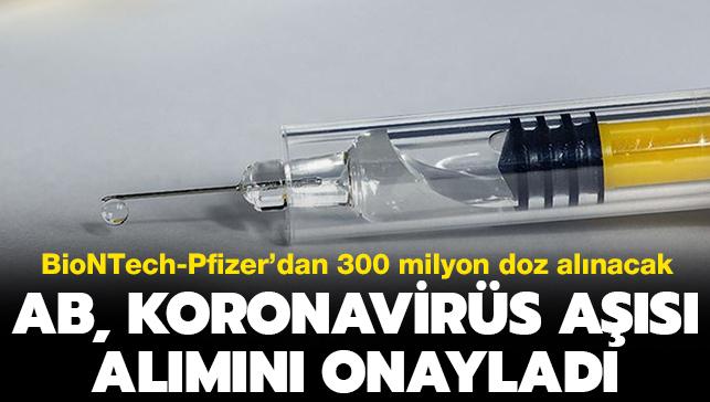 AB koronavirs as almn onaylad: BioNTech-Pfizer'dan 300 milyon doz alnacak