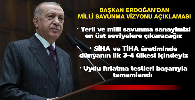 Başkan Erdoğan'dan milli savunma vizyonu açıklaması: Yerli ve milli savunma sanayimizi en üst seviyelere çıkaracağız