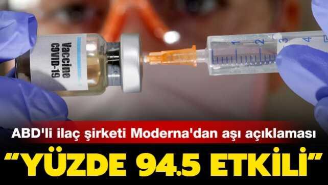 ABD'li Moderna şirketi tarafından geliştirilen koronavirüs aşısının yüzde 94.5 etkili olduğu açıklandı