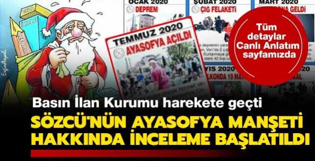 Sozcu Den Tepki Ceken Manset 2020 Felaketleri Listesi Ne Ayasofya Camii Nin Acilisini Koydular