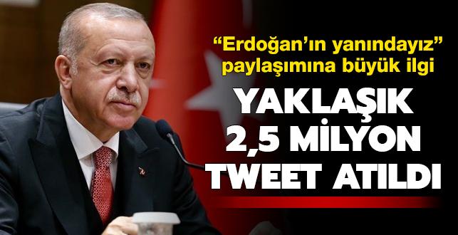 Gndemin ilk srasnda... "Erdoan'n yanndayz" paylamna yaklak 2,5 milyon destek verildi