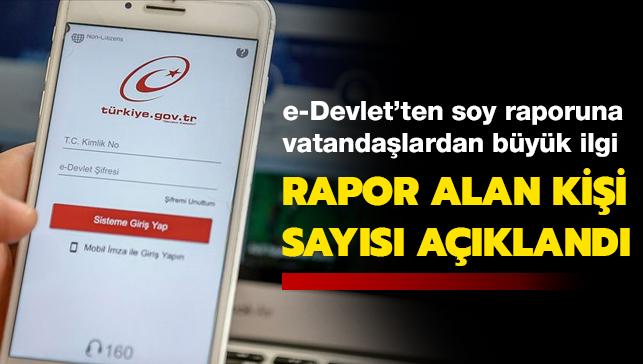 E-Devlet'teki soy raporu hizmetinden 2018 ylndan bu yana 71 milyon kii faydaland