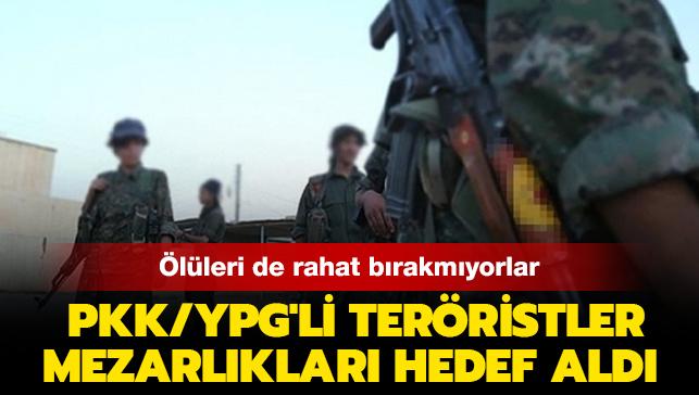 lleri de rahat brakmyorlar! PKK/YPG'li terristler mezarlklar hedef ald