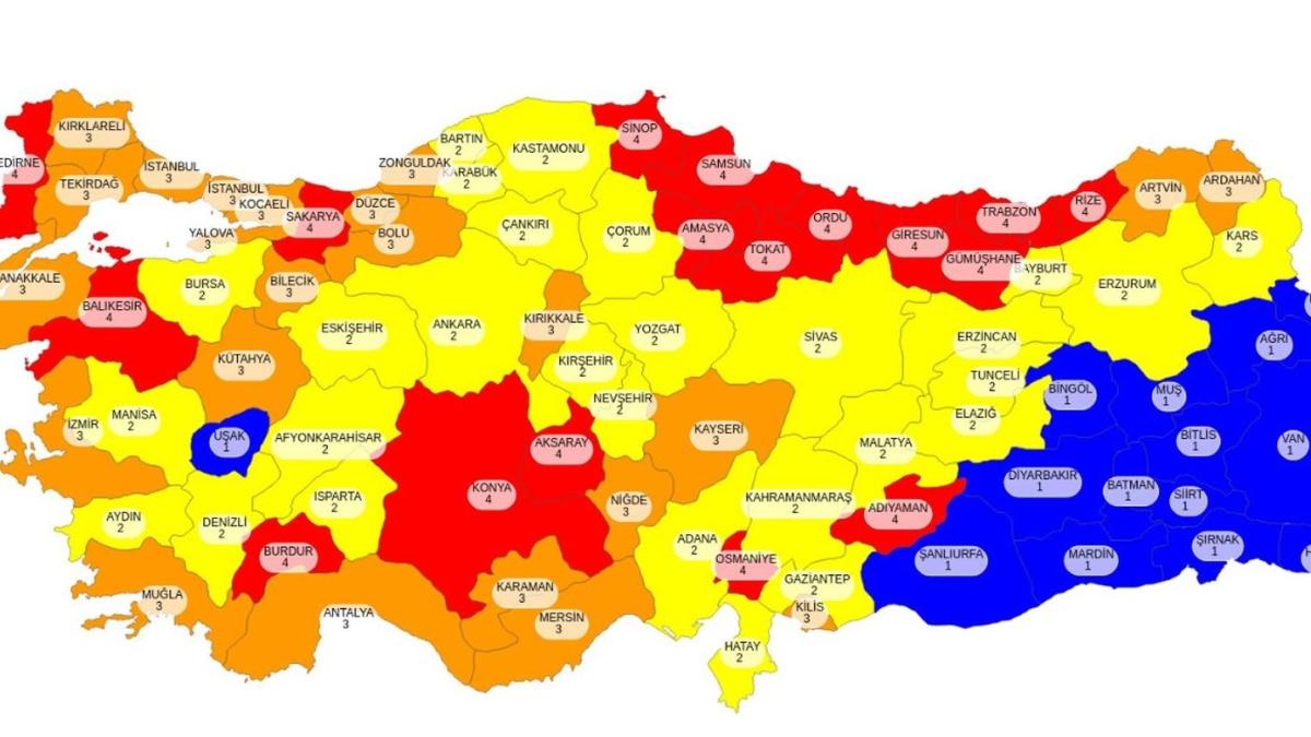 Trkiye'de hangi il hangi risk grubunda" l il dk, orta ve yksek riskli grup listesinde hangi ehirler var"
