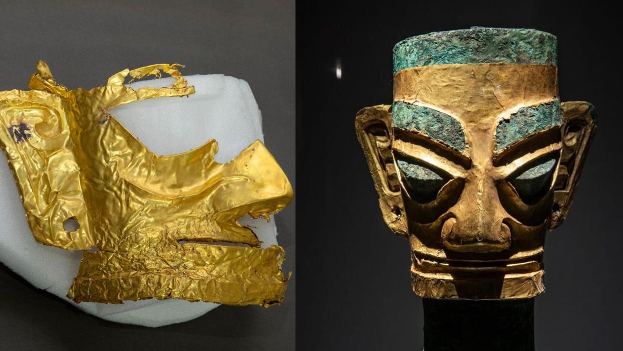 in'de yaplan arkeolojik kazda 3 bin yllk altn maske bulundu