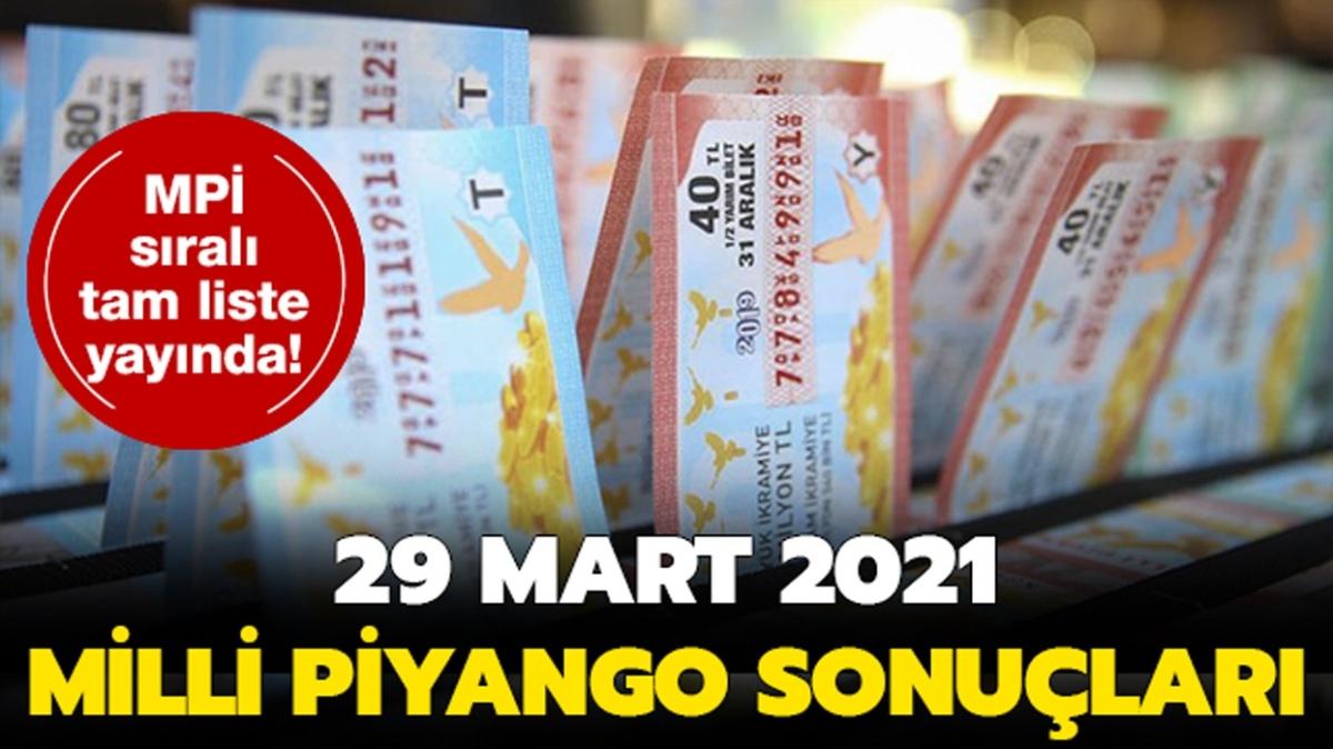 Milli Piyango ekili sonular sral tam listesi: Milli Piyango ekili sonular 29 Mart 2021 amorti numaralar...