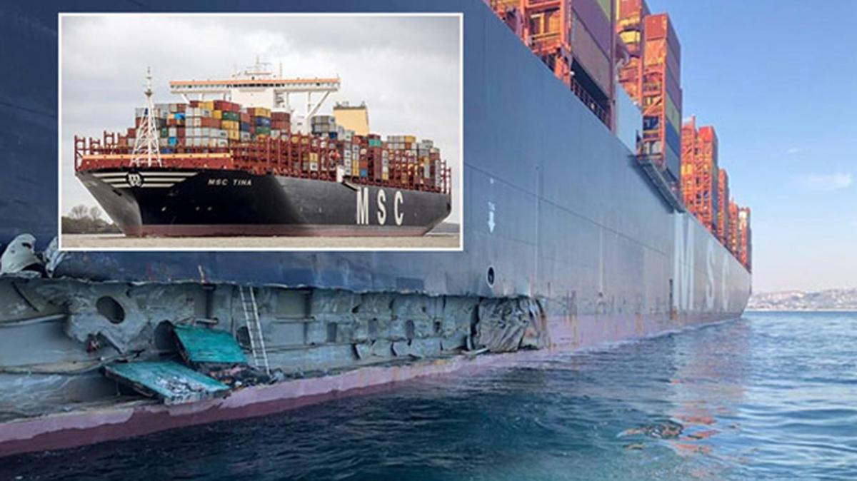 Ambarl Liman'na konteyner gemisi arpt: Ar hasar var