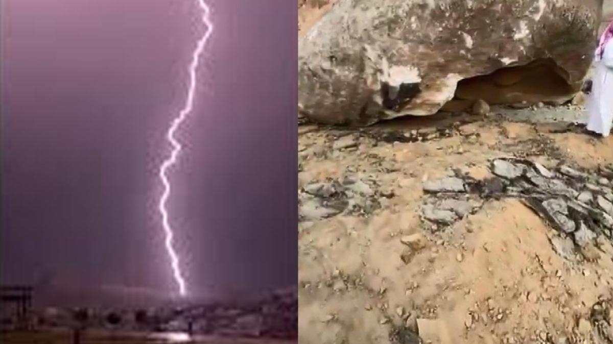 Suudi Arabistan'da rkten grnt: Yldrm dev kayal parampara etti
