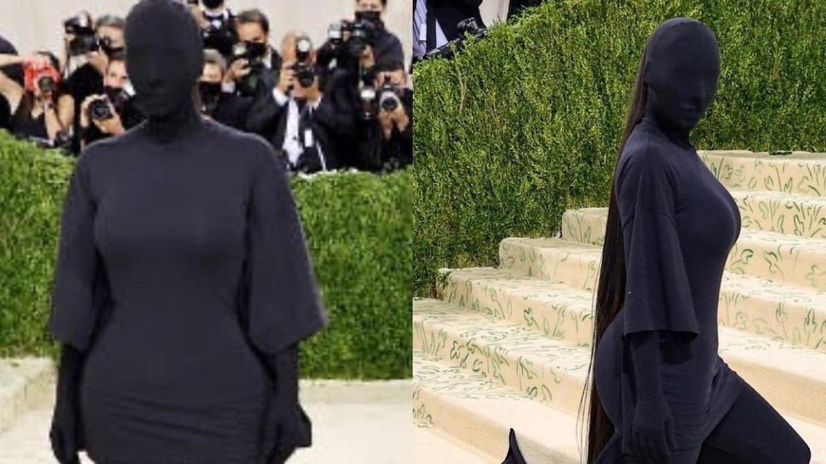 Kim Kardashian yzn ve vcudunu tamamen kapatan elbisesi ile Met Gala'ya damga vurdu