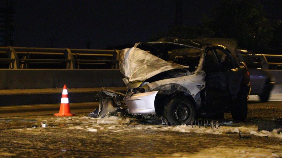 Kaza yapan otomobil yand: Ankara'da feci lm!
